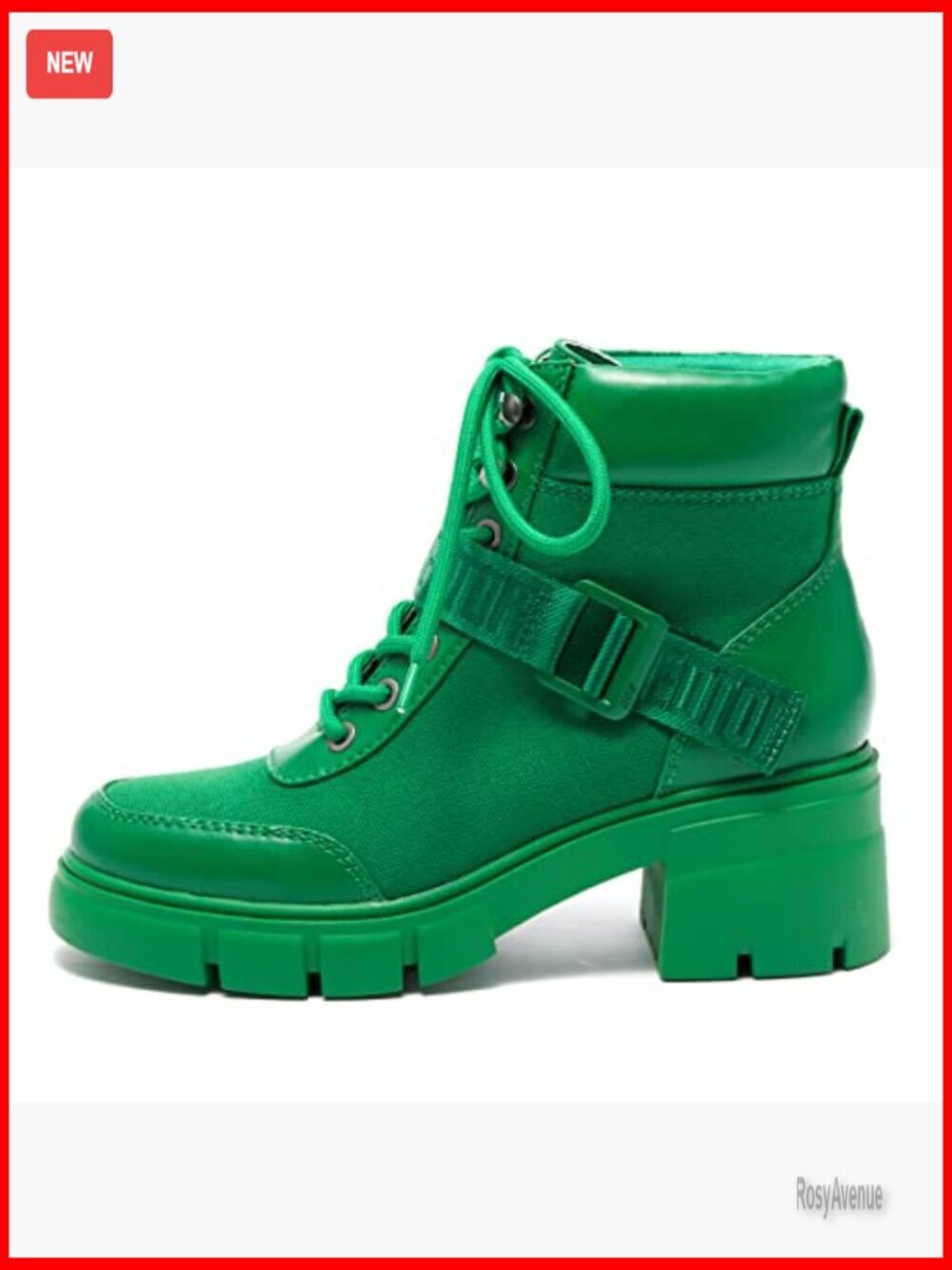Women's Combat Boots Chunky Lug Sole Ankle Boots Lace Up Buckle Casual - Picture 2 of 7